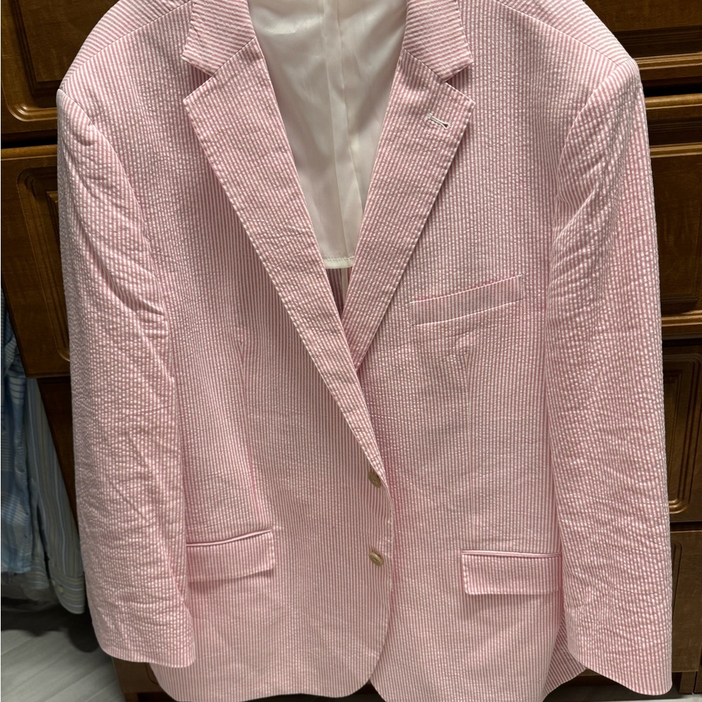 Joseph Abboud Pink and White Striped seersucker jacket